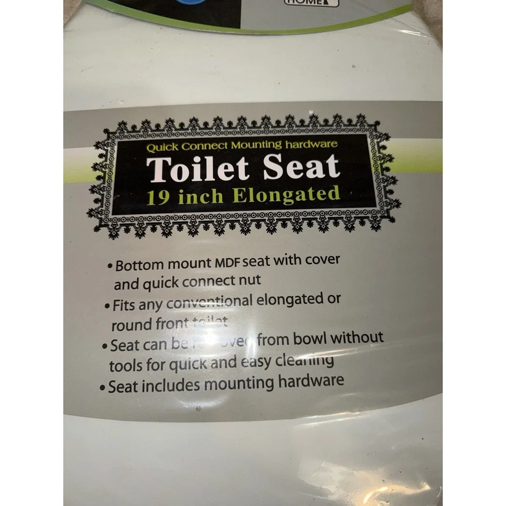 New Erin's Home Toilet Seat Elongated 19 inch Bottom Mount MDF Cover White